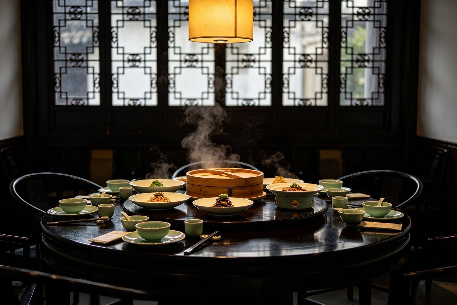 A private dining room in a Shanghai lane house set for a regional Chinese menu